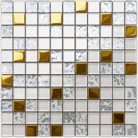Mosaico in vetro su rete per bagno e cucina 30cm x 30cm  - Frozen Gold