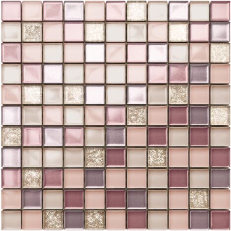 Mosaico in vetro su rete per bagno e cucina 30cm x 30cm  - Flamingo