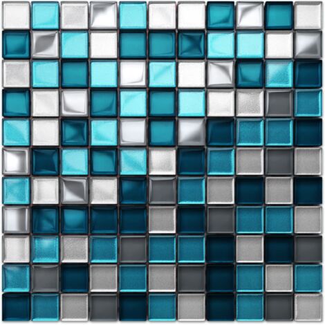 Mosaico in vetro su rete per bagno e cucina 30cm x 30cm  - Deep Lake