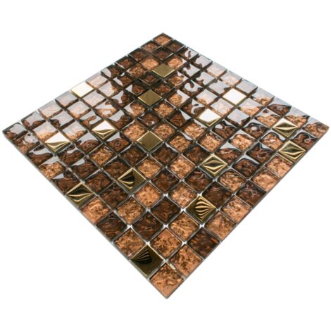 Mosaico in vetro su rete per bagno e cucina 30cm x 30cm  - Gold brown