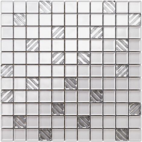Mosaico in vetro su rete per bagno e cucina 30cm x 30cm - White pastry