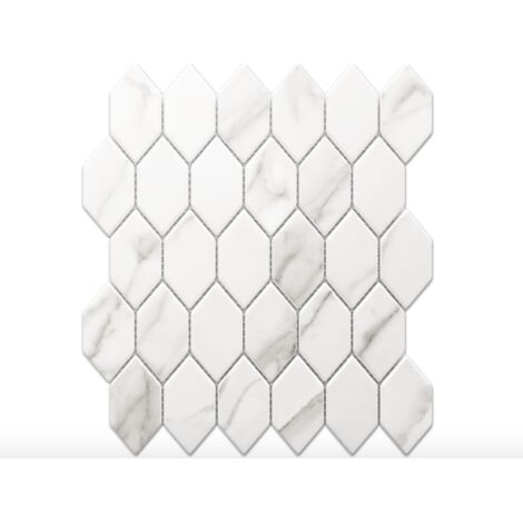 Mosaico in vetro su rete per bagno o cucina 25cm x 25.6cm - Elegant White Statuary