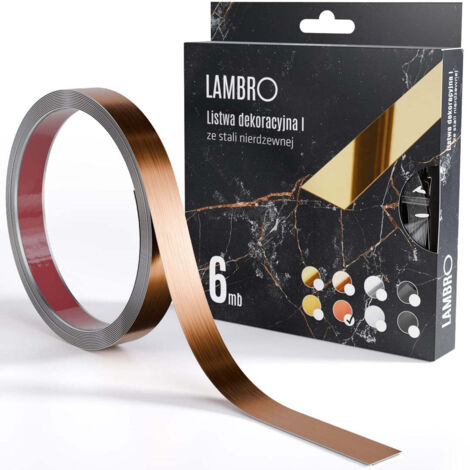 Ilcom striscia decorativa I autodesiva in acciaio inossidabile 20mm x 6000mm x 0,35mm - Rame satinato (1/3)