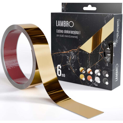 Ilcom striscia decorativa I autodesiva in acciaio inossidabile 38mm x 6000mm x 0,35mm - Oro lucido (1/3)