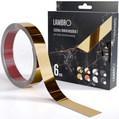 Ilcom striscia decorativa I autodesiva in acciaio inossidabile 28mm x 6000mm x 0,35mm - Oro lucido (1/3)