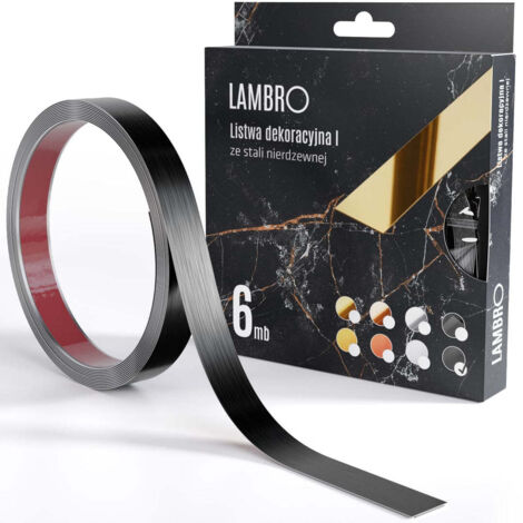 Ilcom striscia decorativa I autodesiva in acciaio inossidabile 10mm x 6000mm x 0,35mm - Nero satinato (1/3)