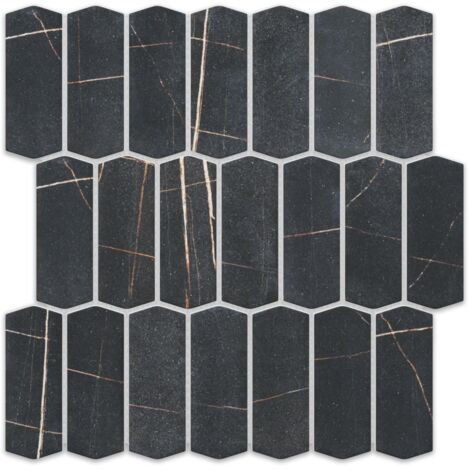Mosaico in ceramica su rete per bagno e cucina 29.7cm x 28.8cm - Caotic black