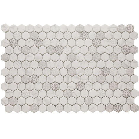 Ilcom mosaico in vetro pressato per piscine, bagni e saune 52cm x 34cm (0.166m²) - Hexa calacatta (1/5)