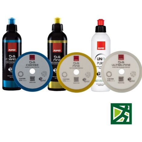 KIT LUCIDATURA AUTO RUPES – D-A COARSE, D-A FINE, UNO PURE (250 ML) + TAMPONI COORDINATI (150mm)