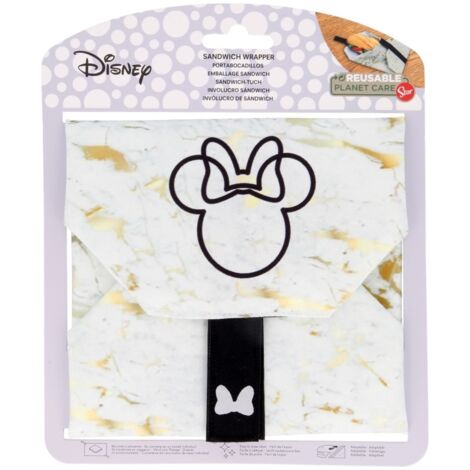 Porta merenda bambine Disney Minnie, senza BPA, riutilizzabile, lavabile in lavatrice, trasformabile in tovaglia con chiusura con velcro (1/4)