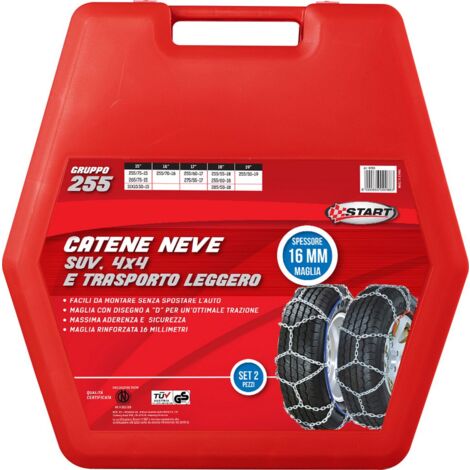 Set due pezzi catene da neve 16MM gruppo 255 per SUV 4x4 e trasporto leggero