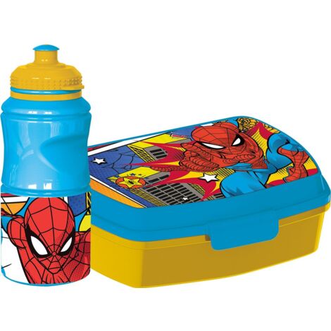 Marvel Set borraccia da 380 ml e Sandwich Box blu per bambini in plastica Spiderman con banda antiscivolo e chiusura di sicurezza (1/5)