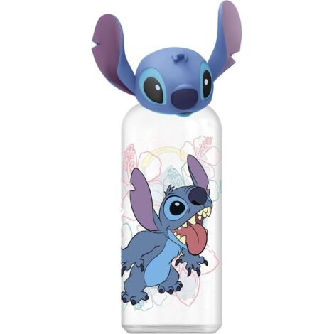 Borraccia Originale in plastica per Bambini Disney Stitch 560 ml con grafica 3D, tappo svitabile, lavabile e riutilizzabile.