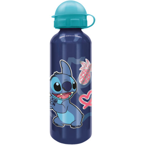 Borraccia Originale Disney Stitch in alluminio per bambini da 530 ML con beccuccio, tappo e coperchio di sicurezza.