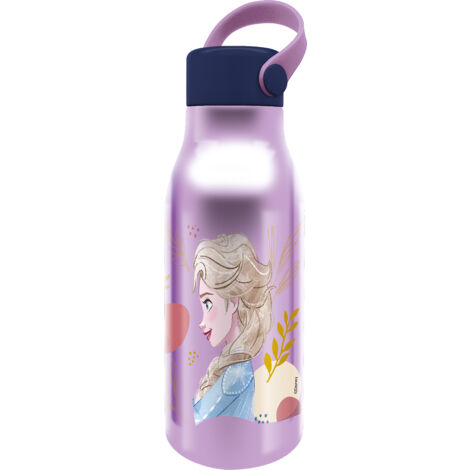 Disney Borraccia lilla per bambine in alluminio Frozen Elsa e Anna 760 ml con cappuccio e manico in silicone (1/4)