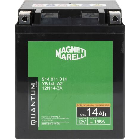 Magneti marelli batteria moto e scooter 14AH 12V 185A tecnologia AGM sigillata polo positivo destro