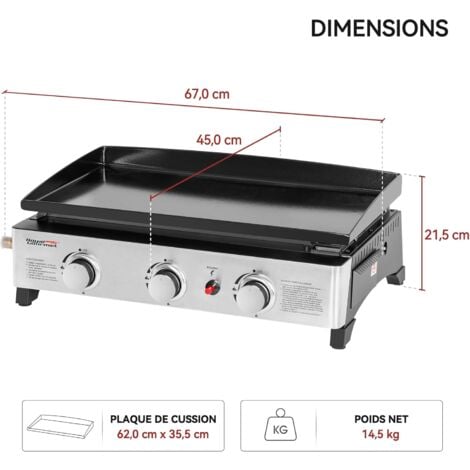 Plancha a Gaz - 3 Brûleurs Puissance 7.5kW - Surface Cuisson en Acier Émaillé 62,0 x 35,5 cm - Royal Gourmet