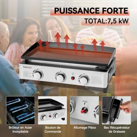 Plancha a Gaz - 3 Brûleurs Puissance 7.5kW - Surface Cuisson en Acier Émaillé 62,0 x 35,5 cm - Royal Gourmet