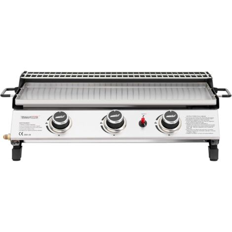 Royal Gourmet – Plancha à gaz 3 brûleurs 7.5kW – Surface de cuisson 61,5 x 32cm – Grille de réchauffage en acier inoxydable – Allumage piézoélectrique