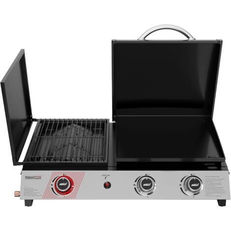Royal Gourmet – Barbecue portable 3 brûleurs 8,5 kW – Grille et plancha en acier émaillé – Couvercle multifonctionnel – Dimensions 79,5 x 48 x 24 cm