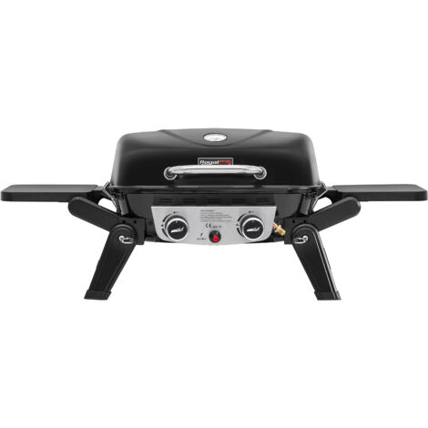 Royal Gourmet – Barbecue à gaz portable 2 brûleurs 5kW – Tables latérales pliables – Couvercle – Compact pour 2 à 4 portions – Idéal pour pique-nique