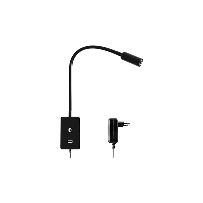 Lampe de Chevet Chambre Applique Murale Tête de Lit de Lecture Livre LED avec Interrupteur Tactile, Luminaire Noir, Port USB 5V 2A, Éclairage Neutre, 100%- 70%- 35%- 15% Luminosité Variable
