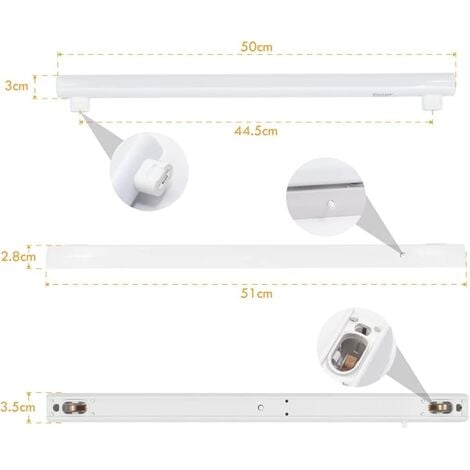 Miroir Lumiere LED pour Salle de Bain 8W 513MM, Applique Salle de Bain LED Lampes pour Miroir, avec Remplaçable S14S Tube 500MM IP44 700LM, Lampe Miroir Salle de Bain, Lumière Blanche Neutre 4000K