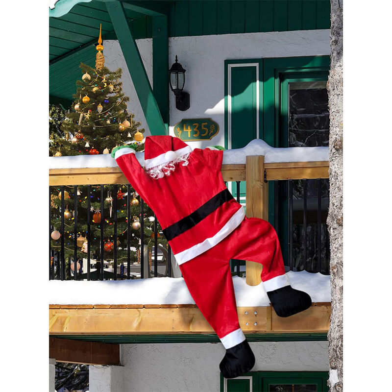 Décorations De Noël : Père Noël Suspendu Escaladeur 1,5 M - Pour Extérieur (gouttière, Balcon) Ou Intérieur - En Flanelle Douce, Résistant Aux Intempéries