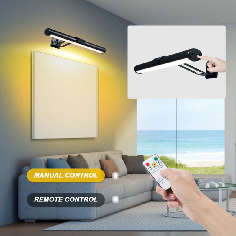 Gistuch Lampe Murale Sans Fil Rechargeable,4500mAh Eclairage Tableau LED Sans Fil à Télécommande, 32CM Appliques pour Tableaux et Vitrines Type-C, Lampe Tableau pour La Fresque Les [Classe énergétiq 2