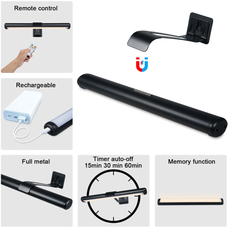Gistuch Lampe Murale Sans Fil Rechargeable,4500mAh Eclairage Tableau LED Sans Fil à Télécommande, 32CM Appliques pour Tableaux et Vitrines Type-C, Lampe Tableau pour La Fresque Les [Classe énergétiq 4