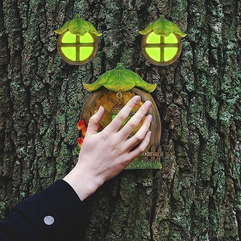 Ensemble porte et fenêtre en bois de haute qualité – pour arbres miniatures en bois fée, lutins, décoration extérieure pour la maison et les enfants