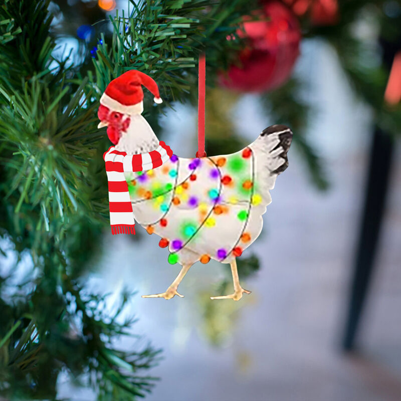 Décoration De Pendentif De Noël 2D Pour Arbre De Noël Double Imprimé Petit Poulet Jaune Animal Acrylique Décoration De Noël