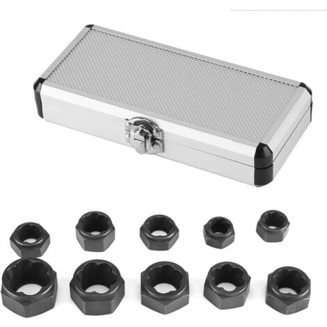Nannigr Lot de 10 extracteurs de boulons et d'écrous, outils d'extraction d'écrous pour enlever les boulons endommagés, morts, rouillés, arrondis, écrous et vis,ensemble de dissolvant de 9 à 19 mm
