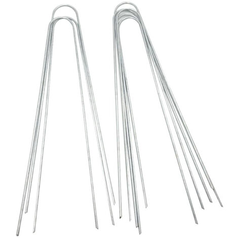 Nannigr Lot de 50 piquets de jardin robustes en acier galvanisé 12 in en forme de U Tête trapézoïdale en métal pour membrane de mauvaises herbes en feuille de gazon artificiel (1/5)
