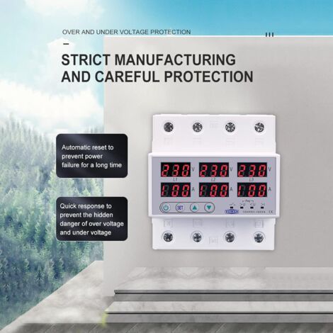 Voltmetro Digitale Su Guida DIN Trifase AC390-500V 63A - Protettore Di Tensione Con Reset Automatico