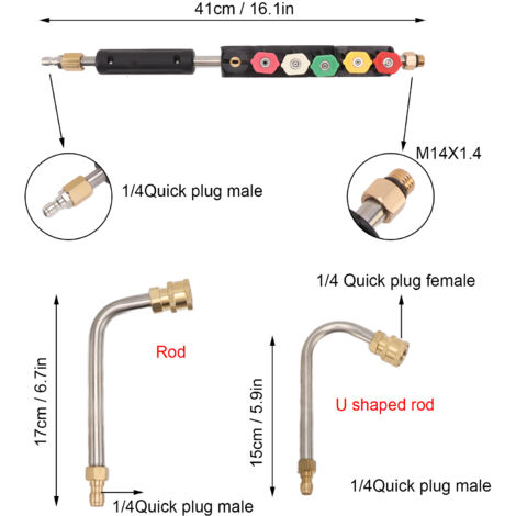 Rallonge Pour Karcher Lot De 9 Rallonges Pour Nettoyeur Haute Pression - Outils De Nettoyage De Gouttiu00e8re - Lance De Rechange Avec 5 Embouts De Buse, Connexion Rapide De 6,35 Mm, 4000