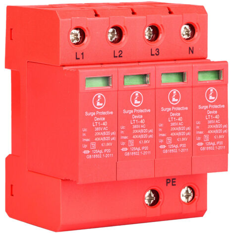 Nannigr 4P House Parafoudre Parafoudre Basse Tension Parafoudre 40KA Rail DIN pour la Protection contre le Tonnerre, Triphasé à Quatre Fils(4P40KA)