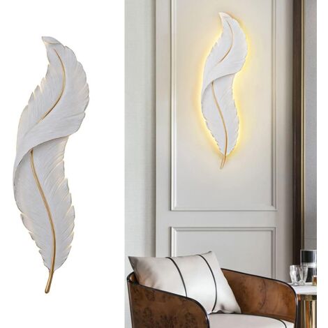 Nannigr Applique Murale en Plumes, Lampe Murale Moderne Simple et créative au Design de Plumes, Lampe en résine de Plumes simulées, lumière chaude - 60cm (1/5)
