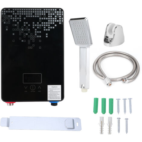 Nannigr Chauffe-eau électrique à chauffage instantané 6500W 220V, affichage numérique avec Kit de pomme de douche, noir (1/5)