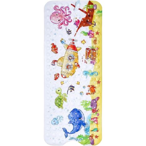Nannigr Tapis de Baignoire pour Enfant, 100CM x 40CM Tapis de Baignoire Extra Long Tapis de Douche Antidérapant avec Ventouses et Drainage Trous pour Bain Mouillé Sol - Lavable en Machine (sous-Marin) (1/5)
