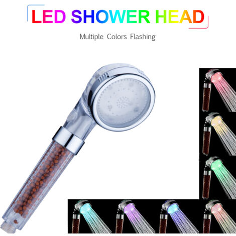 Pommeau Douche Anti Calcaire, Economiseur d'eau pression Pommeau de Douche avec 7 Couleurs Changeantes, Transparent Douche à Main avec Filtre ionique et Pierre pour Spa (1/5)