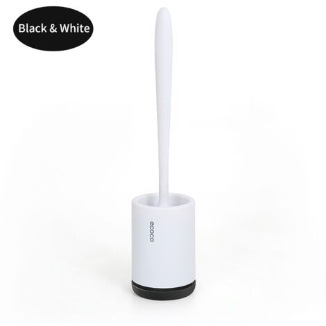 Brosse WC et Support, Brosse de Toilette Brosse WC en Silicone, Balayette WC Ensemble à Manche Long avec Séchage Rapide Support Set, Au Sol,noir (1/5)