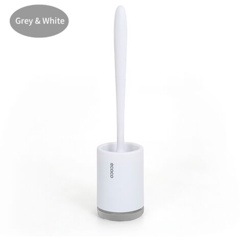 Brosse WC et Support, Brosse de Toilette Brosse WC en Silicone, Balayette WC Ensemble à Manche Long avec Séchage Rapide Support Set, Au Sol,gris (1/5)