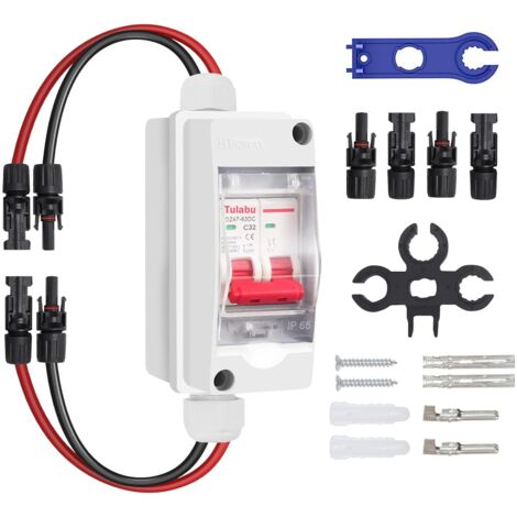 Interrupteur de Déconnexion PV DC 32 A 500 V, MCB 2P Commutateur D'air de Commutation de de Dissipateur de Courant Solaire, Disjoncteur Miniature avec Boîtier de Distributio