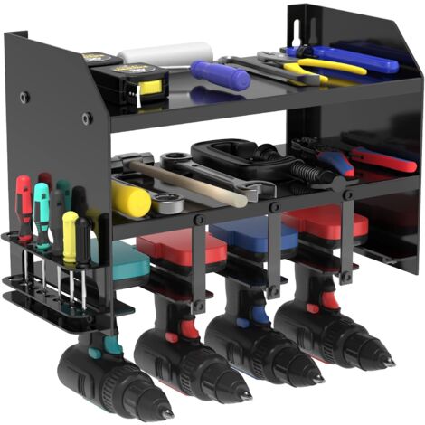 Support Mural Yeabett 3 Niveaux Pour Outils Électriques | Range Perceuse, Pinces, Tournevis | Garage Et Atelier (Noir)
