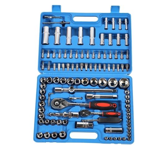 Jeu de clés à cliquet 108 pièces, 1/4 pouces 1/2 pouces CR40, boîte à outils à douille en acier, Kits manuels (1/5)