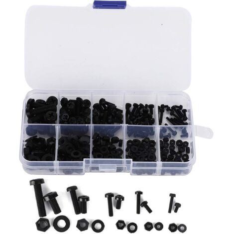 Fixations multifonctions noir/blanc M2 / M2.5 / M3 / M4 / M5 Kit de vis en nylon, écrou en nylon, industriel pour la mécanique(Black 270pcs nylon screw set) (1/5)