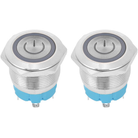 2PCS 4 Pin Push Button Switch 3-6VDC 22mm Flat Head Round Button Switch avec Power Light SignWhite (1/5)