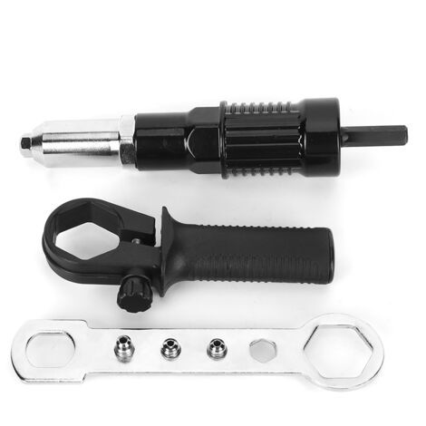 Adaptateur de pistolet à rivets électrique avec poignée antidérapante en acier allié Chunk Rivet Nut Connecteur de tête de pistolet pour perceuse sans fil Riveter Rivet électrique Écrou Rivet Riveter (1/5)