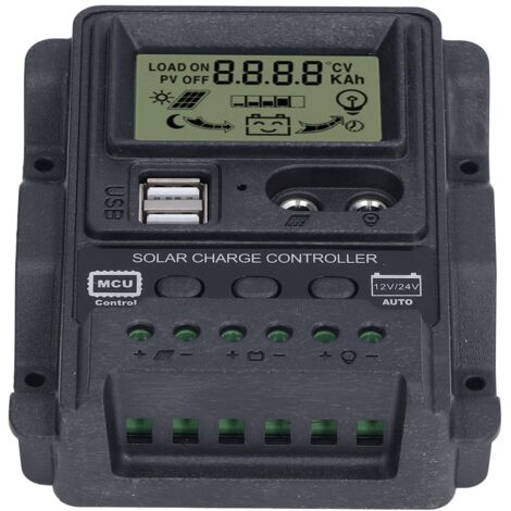 Contrôleurs de charge PWM, affichage de la température Contrôleur de charge solaire USB double pour batteries(3) (1/5)